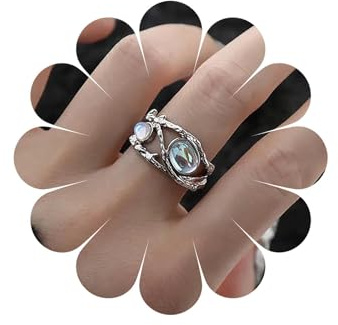 Cybche Anello Vintage Con Pietra Di Luna In Argento Regolabile Anello Ovale Aperto Con Gemma Gotico Halloween Opale Cavo Anelli Per Le Nocche Delle Dita Gioielli Di Dichiarazione Per Le Donne