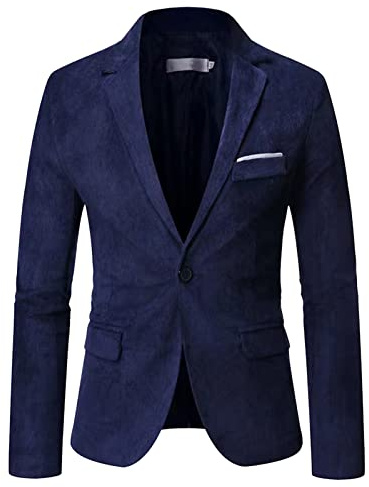 Blazers pour homme en velours côtelé classique coupe ajustée 1 bouton robe veste de costume veste légère d'affaires revers smoking manteaux, Blazer bleu marine pour homme, 6XL