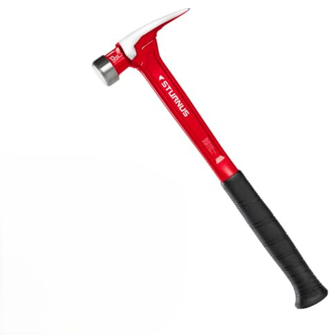 Sturnus Red 13oz Velocity Rip Claw Hammer – 13oz, Lightweight Aluminum & Ergonomic, Pro-Grade with Anti-Vibration Grip (Smooth Face, Long Handle)
