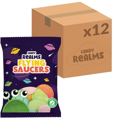 Candy Realms Flying Saucers, 36 g (Pack of 12) | Sherbet Filled Wafer Discs, Sour Sweet