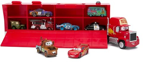 Disney Store Official Mack Hauler Play Set, Pixar Cars, 9 Piece, Toy Car set Includes Mack Carrier and 8 Pull Back Vehicles, Lightning McQueen, Mater and More, Suitable for Ages 3+