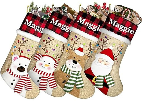 Weihnachtsstrumpf Personalisiert mit Namen & Motiv Heißtransfer 46 cm groß | Nikolausstrumpf Zum Aufhängen und Befüllen wiederverwendbar Weihnachtsdeko für Kamin, Tür, Baum, Geschenk für Familie Kinder