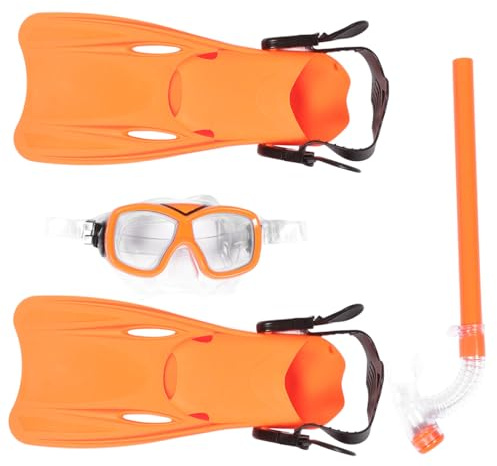HOODANCOS Set de Plongée Garçon Fille Orange Masque de Snorkeling Large Vision Tuba et Nageoires Légères et Résistantes pour Natation et Plongée Loisirs