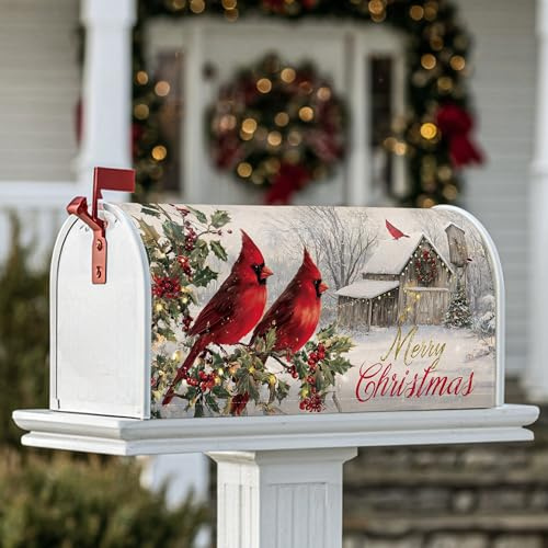 Cardinal, copertura magnetica per cassetta postale, rustica natalizia con agrifoglio, protezione per la decorazione del prato, 45,7 x 53,7 cm