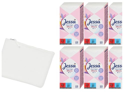 7tlg Hygiene-Set | 6x22 Stück Jessa Slipeinlagen Micro 91mm Länge Komfort & Schutz | 132 Einlagen + STUDIO.MUNET Etui-Bag