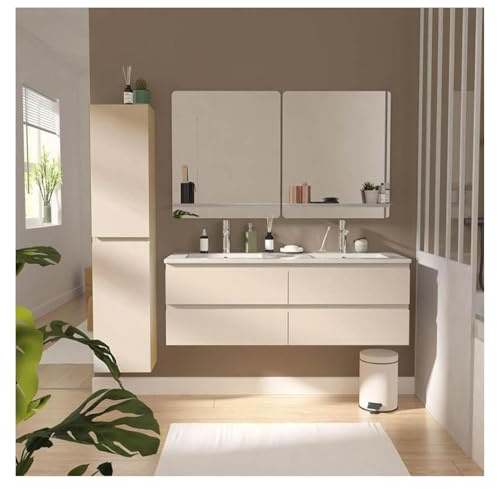 MOB-IN Sorrento - Mobile doppio lavabo sospeso con piano lavabo in ceramica, 120 cm