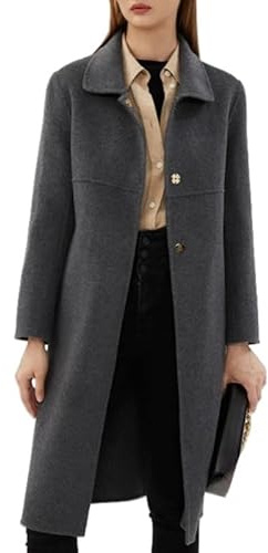 Générique Ulltrenchcoat för kvinnor, claudine krage, lyxig kashmirjacka, dubbelsidig, korsad ullrock, vintertrenchcoat för kvinnor, utomhuskläder för kontor, Mellangrå, XL