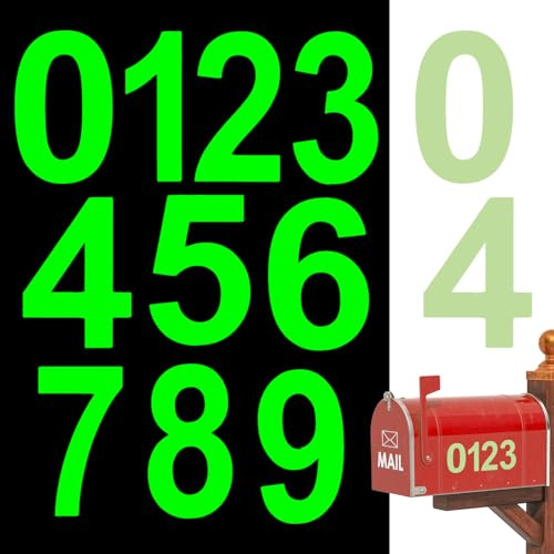 30 Pcs Glow in the Dark Mailbox Numbers, Reflective Mailbox Number Stickers for Outside, 2.4 Waterproof Adhesive Vinyl Number Stickers for Signs, Door, Cars, Trucks, Garbage (0-9, 3 Sheets)