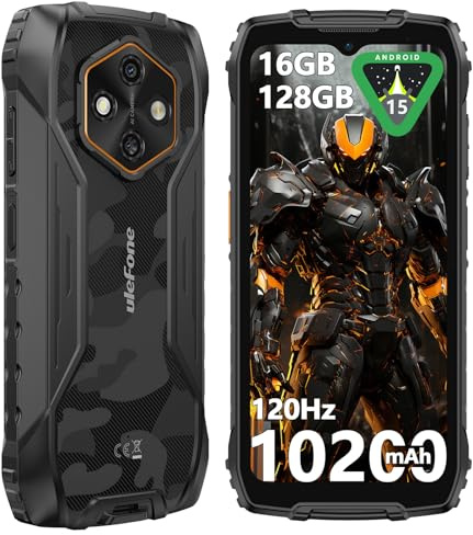 Ulefone RugKing 4 Pro Rugged Smartphone, 128GB 2TB Expand, 10200mAh Dock Charging Android 15 48MP Waterproof Camera, 120Hz 6.56 Tough Screen, 4G SIM Free Mobile Phone Unlocked 3-Card Slot NFC Black
