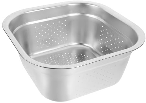 Beavorty Scolapasta in Acciaio Inox Spesso Quadrato 30 Cm, Bacinella Multifunzionale per Lavaggio Verdure e Frutta, Vasca Scolapasta per Riso e Cucina Domestica