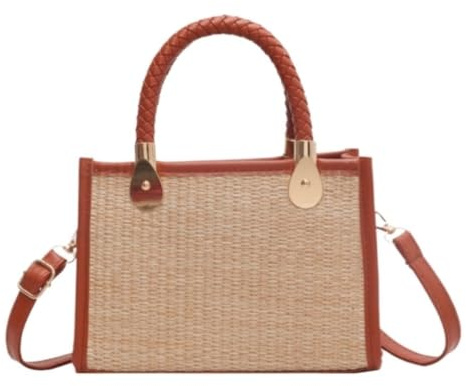 Stråväska Handvävd Rottingväska För Kvinnor 2024 Bohemian Straw Handbag Summer För Kvinnor(Khaki)