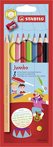 Dicker Buntstift - STABILO Jumbo - 8er Pack - mit 8 verschiedenen Farben - inklusive Spitzer