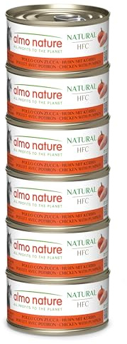 Almo Nature HFC Natural - Wet Cat Food - Chicken with Pumpkin - Human Grade, Gluten Free, Monoprotein - 70g, Pack of 6