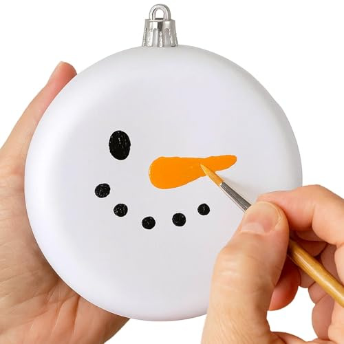 SLEETLY DIY Christmas Bauble Ornaments Set for Kids and Adults - DIY Crafts, Painting, Drawing, Stickers, Decals, Matte Blank Flat Disc, White, Set of 12