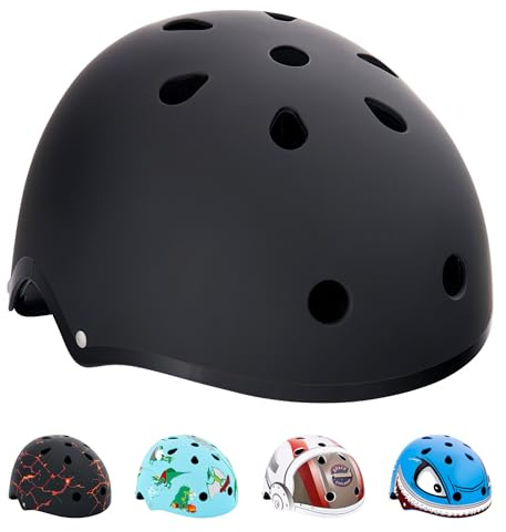 Hornit Mini Lids Kids Helmet. Fully-Adjustable Multi-Sport Hard Shell Helmet with Rear Safety Light, Small, Stealth
