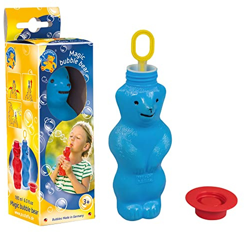 PUSTEFIX Zauberbär Blau I 180 ml Seifenblasenwasser I Bubbles Made in Germany I Seifenblasen Spielzeug für Kindergeburtstag, Hochzeit, Sommerparty & als Gastgeschenk I Spaß für Kinder & Erwachsene