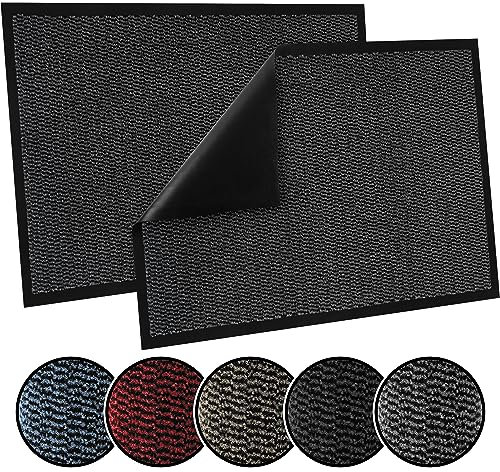 TrendMakers Door Mat Indoor & Outdoor Non-Slip Rubber Backed door mats indoor Super Absorbent Washable Dirt Trapper doormats - Durable & wrinkle-free Barrier Rug (Anthracite/Black - 40cm x 60cm)