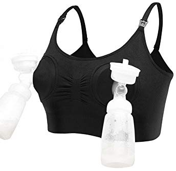 Femme Tire Laits Bustier Mains Libres Soutien-Gorge Spécial Maternité Allaitement Bras Brassière (Noir, S)