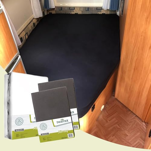 Dexitex - Spannbettlaken Wohnmobil 3er Set - 2 Spannbettlaken antrazit + 1 Matratzenschoner mit Ecke rechts - französische Betten - für Wohnmobil Bett - Oeko-TEX - 100% Baumwolle- Rechts - Antrazith