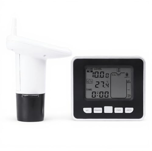 Wassertank Füllstandsanzeige mit Temperaturanzeige, 15m Reichweite | Ultraschall Flüssigkeits Tiefensensor Hoch/Niedrig Alarm 100m Freifeld Übertragung Empfänger mit 8,4 cm LCD