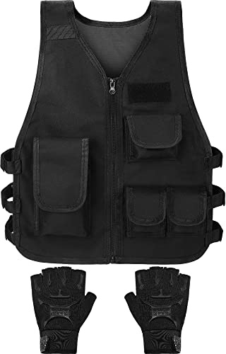 SATINIOR Kids Tactical Vest Halloween Costume Set with Half Finger Gloves
