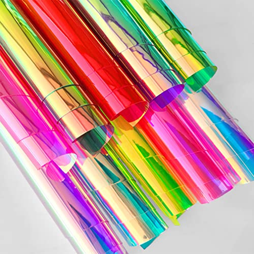 Holografischer PVC-Stoff, A4, schillernd, transparent, Vinyl, verspiegelt, Laser-Handwerk, Stoff zum Nähen, Basteln, Schleifen, Schmuckherstellung, 30 x 21 cm, 10 Stück