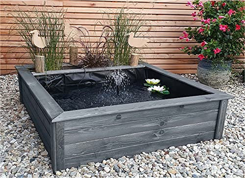 Beauty.Scouts 6-Eck-Hochteich Erlis III Kiefer grau Pflanzzone Teichfolie+Pumpe (Kabel) Gartenteich Teich Komplettset pflegeleicht Fertigteich Bausatz Teichset