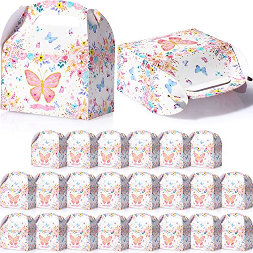 Nezyo 24 cajas de regalo de mariposa para fiesta caja de regalo de mariposa de flores papel kraft para dulces suministros de cumpleaños para shower boda