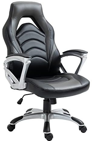 CLP Fauteuil De Bureau Foxton en Similicuir I Réglable en Hauteur Pivotante I Chaise Gaming A roulettes, Couleur:Noir/Gris