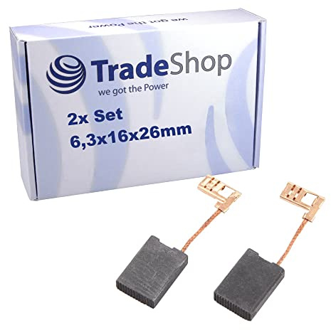 2x Trade-Shop Motorkohlen/Kohlebürsten/Kohlestifte 6,3x16x26mm Ersatz für Dewalt 585041-00 N495294 N036459 / Auto Stop, 230V Winkelschleifer