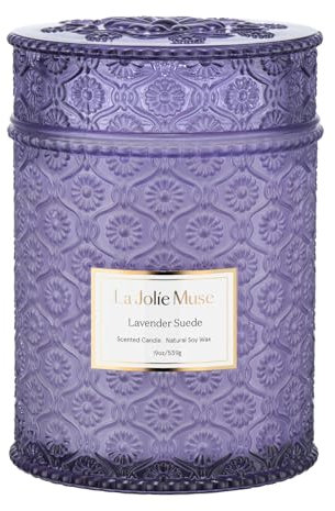 LA JOLIE MUSE Duftkerze Lavendel aus der Provence, Holzdocht, große duftende Kerze, Luxuskerzen - Geschenke für Frauen, natürliche Aromatherapiekerze aus Sojawachs, 539 g, Brenndauer: 90 Stunden