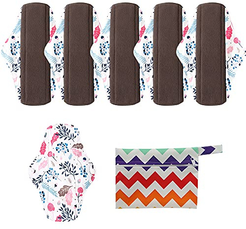 Wiederverwendbare Damenbinden aus Bambusbinden-Damenbinden aus Stoff|Leichte Inkontinenzeinlagen|Wiederverwendbare Menstruationsbinden–6 Stücke Slipeinlagen Waschbar,1 Mini Tasche Wiederverwendbare