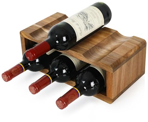 Jotboom 6 Bottle Wine Racks Countertop,Acacia Wood Wine Holder,Small Wine Rack for Inside Cabinet,Tabletop Wine Liquor Bottle Holder for Home Kitchen Bar