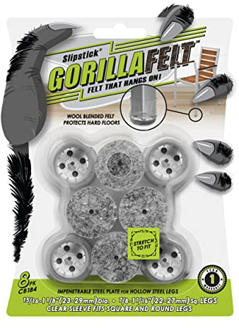 Slipstick GorillaFelt Chair Leg Floor Protectors for Hardwood Floors, Clear Sleeve Felt Pads for Furniture That Stay On, Fits Round & Square Legs, includes 8 Premium Transparent Chair Socks, CB184