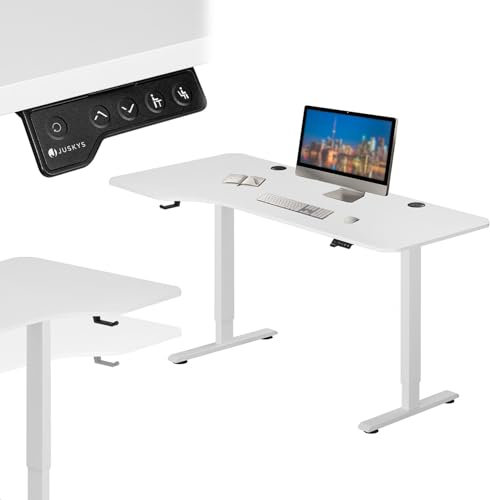 Juskys Höhenverstellbarer Schreibtisch 160x75cm - Elektrisch stufenlos verstellbar Bürotisch Sitz- & Stehtisch Speicherplatz Memory-Funktion - Weiß
