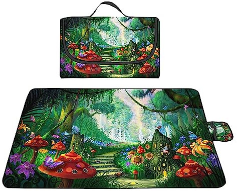 TengYuer Picknickdecke 180x200cm Stranddecke Wasserdicht Sandfrei Isoliert Faltbar Strandmatte mit Tragegriff Outdoor Campingdecke XXL für Camping Parks Strände Picknick Fantasie-Landschaft
