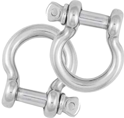 8mm Bow Shackle A4 316 Marine Grade Stainless – Pack of 2 | Wide rounded bow with screw pin. Connects rope, chain, anchor, wire. Boat, sailing, deck, rigging, anchor, marine hardware.
