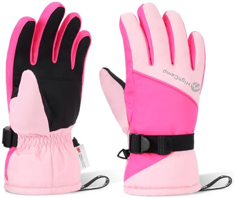 Highcamp Kids Waterproof Winter Gloves 3M Thinsulate with Reflector for Boys Girls Snow Ski Riding Hotpink,XL(10-12Y)