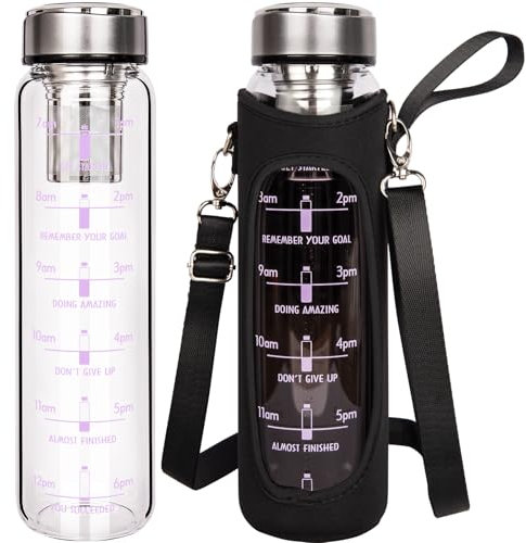 DEARRAY 1l Trinkflasche Glas mit Sieb to Go, 1000ml Teeflasche für Losen Tee, 1 Liter Flasche mit Filter für Cold Brew Kaffee, Bpa Frei Glasflasche