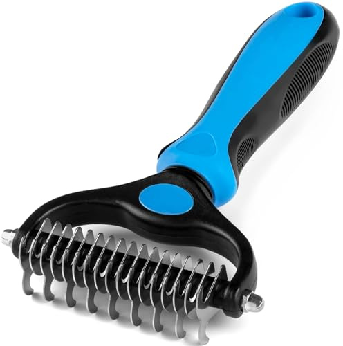 Dematting Comb for Dog and Cat, Double Sided Pet Grooming Tool Deshedding Brush, Horses Undercoat Rake for Long-Haired Pets, Removes Tangles, Mats and Loose Fur