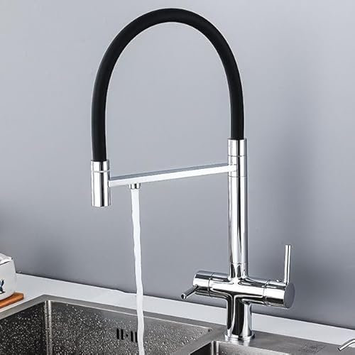 ZYCDP 3 Wege Wasserhahn für Osmoseanlage, 2 Wasserauslässe, Küchenarmatur 360 Grad, Trinkwasser 3 Wege Küchenmischbatterien, Chrom