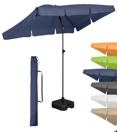FARE Sonnenschirm Größe L rechteckig - 200 cm Durchmesser - UV-Schutz 50+ für Balkon Garten Terrasse Sommer - Titan-Finish Knickvorrichtung Drehfeststeller inkl. Tragetasche (nachtblau)