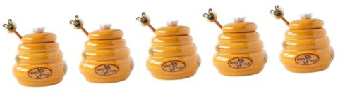 Cabilock 5 Set Barattolo Per La Conservazione Del Bottiglia Dell'orso Del Barattolo Di Biscotti Dosatore Zuccheriera Con Coperchio Orange Faggio Riutilizzabile