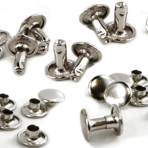 Gletscherlicht 25 Stück Hohlnieten 8mm Stiftlänge, Silber, Doppelholnieten, Nieten mit Doppelkappe Ober- Unterteil mit geschlossener Kappe, DIY Leder Gürtel Gürtelnieten Taschennieten Ziernieten