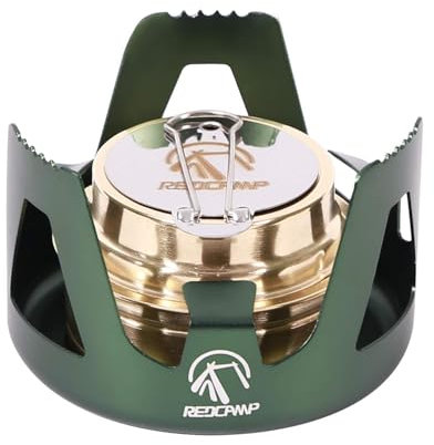 REDCAMP Mini Réchaud à alcool cuisinière à alcool pour sac à dos, Mini brûleur Spirit cuisinière de camping légère avec support en aluminium pour camping et randonnée, Vert