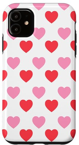 Custodia per iPhone 11 Carino Pattern di Mini Cuori Rosa e Rossi per il Giorno