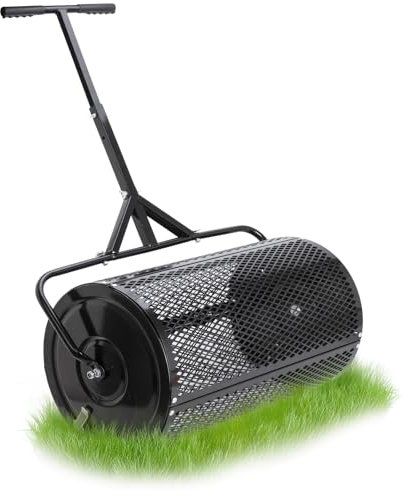 Spandiconcime a rullo da 24 pollici, spandiconcime per prato con manico a T per piantare e seminare, spandiconcime in rete metallica resistente per la cura del prato e del giardino, spandiconcime a
