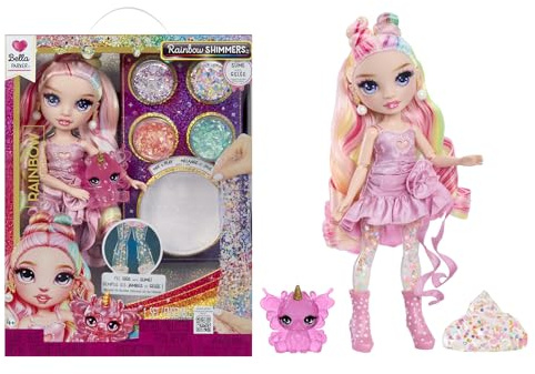 RAINBOW HIGH Rainbow Shimmers avec Slime - Bella, Rose - Poupée Mannequin de 28 cm, avec Un Kit de Slime et Un Lama de Compagnie, Convient aux Enfants de 4 Ans et Plus