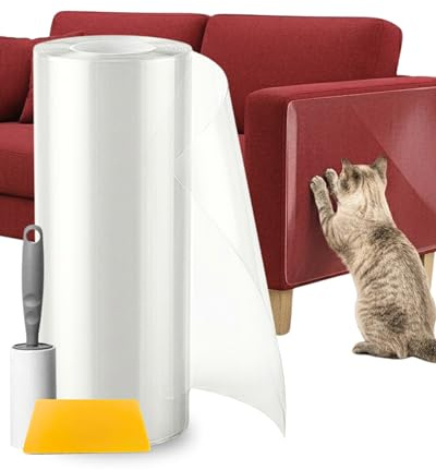 Protector Sofá Gatos Antiarañazos 30 cm x 4 m Grosor Reforzado | Grosor reforzado 0,25 mm, sin chinchetas. Llega sin pliegues y con espátula incluida. Transparente. Varios tamaños.