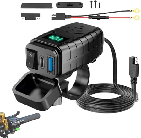 Motorcycle USB Phone Charger - USB Charging Port, Waterproof Converter 12V | Scooter Supply, Bike Handlebar Adapter, Mobile Charging Station, Kit d